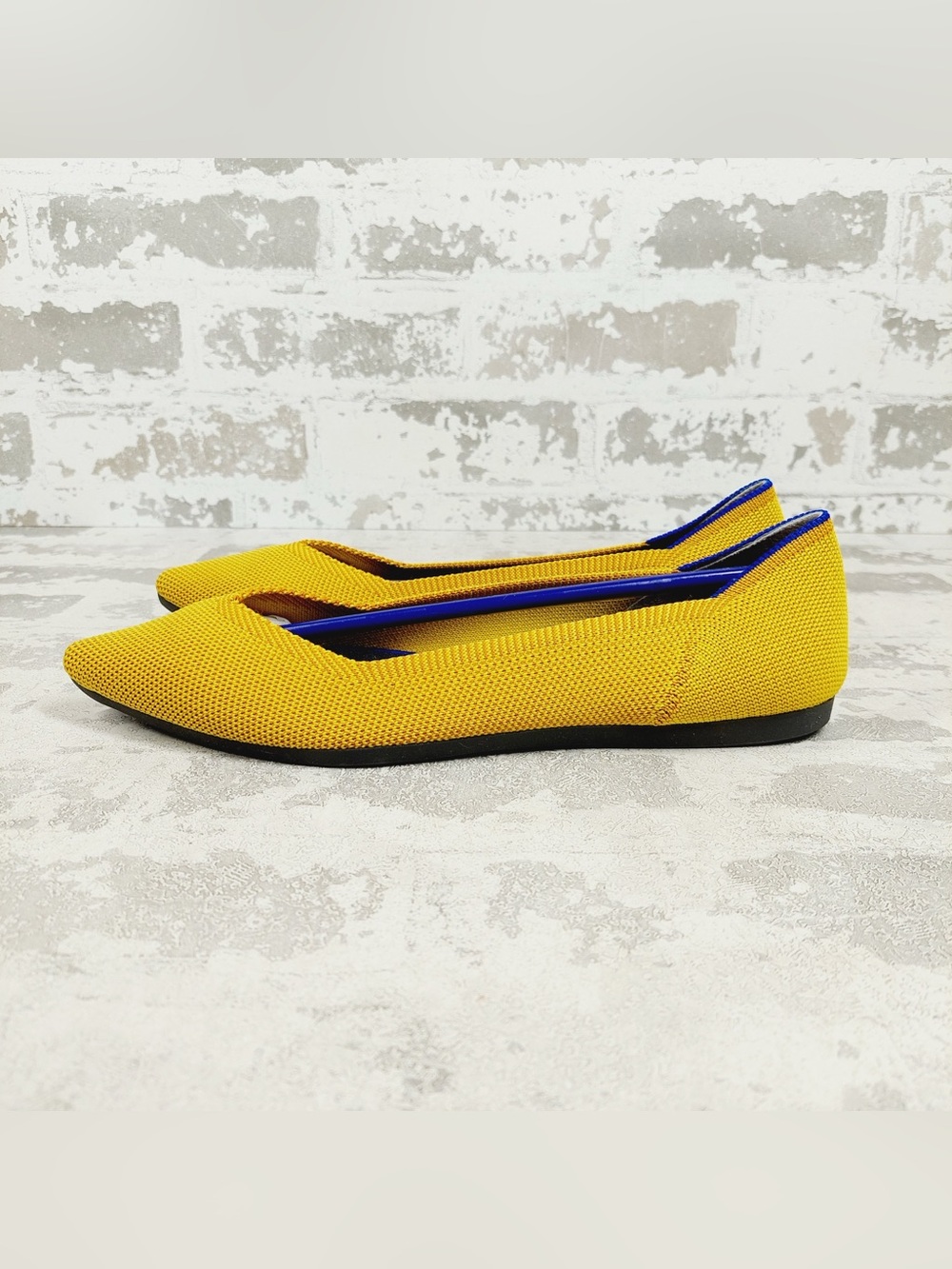NEW Rothy's The Flat Yellow Knit Pointy Toe Slip On Comfy Loafers E924